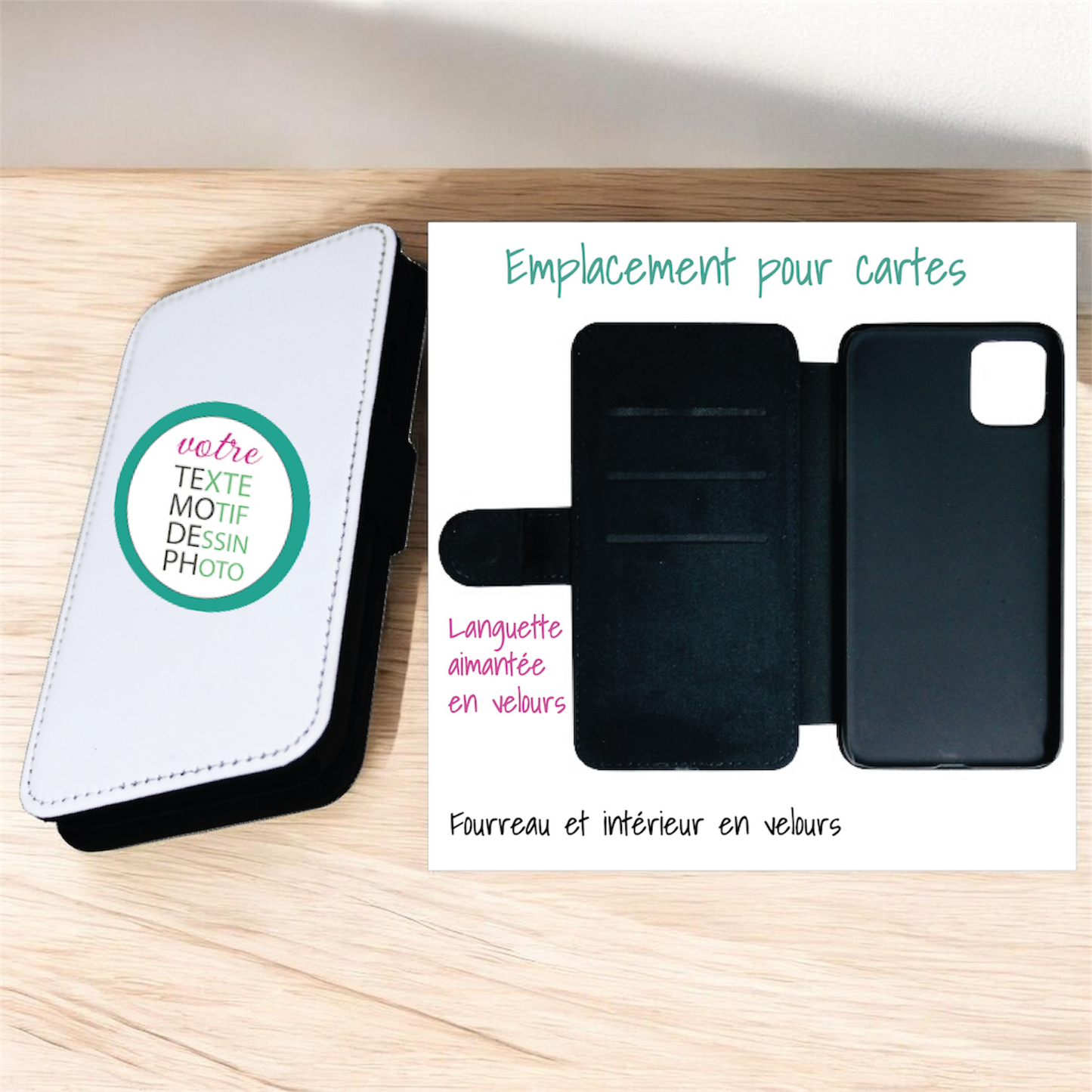 Etui de téléphone avec clapet personnalisable en Simili-cuir