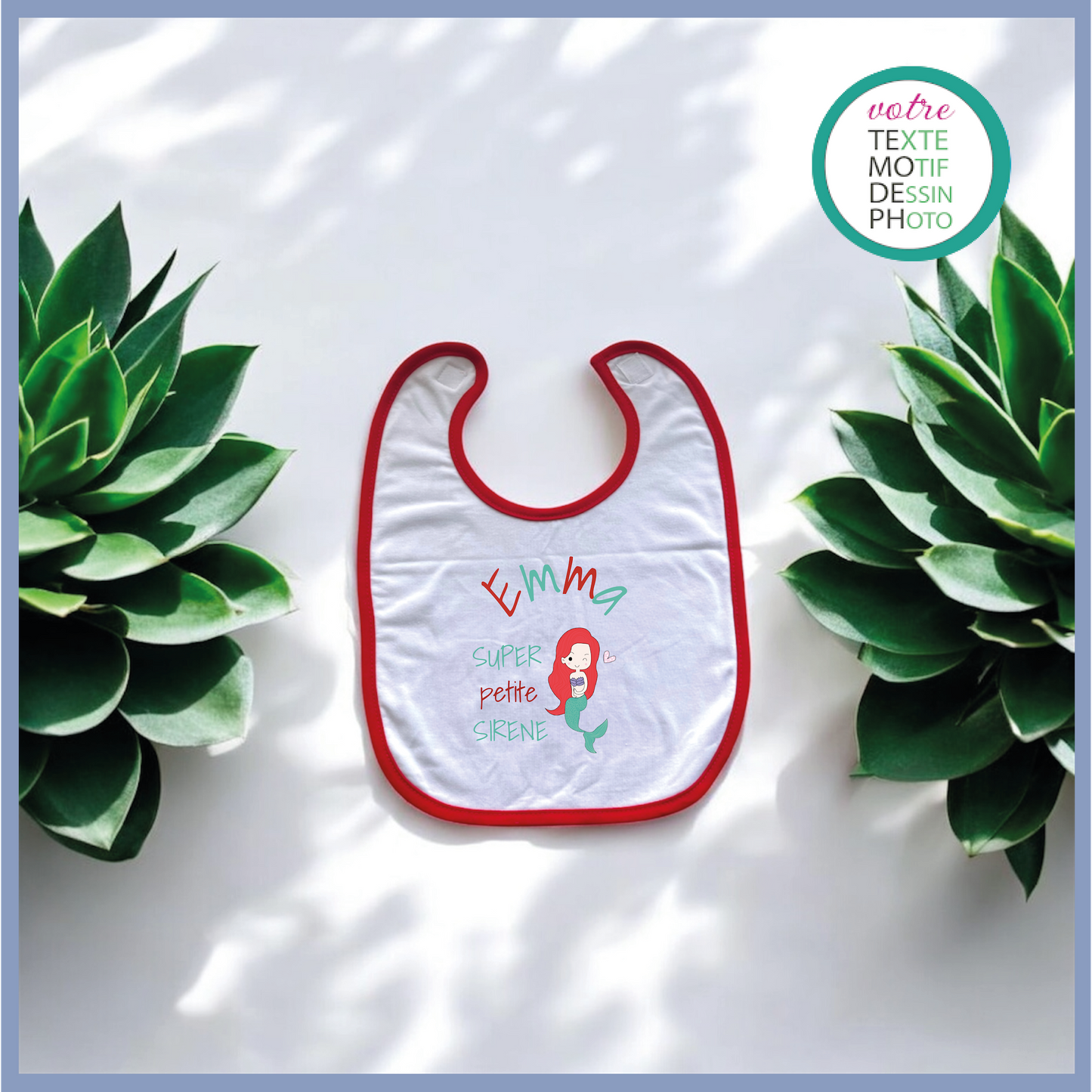 Bavoir doublure éponge Blanc avec bordure de couleur personnalisable