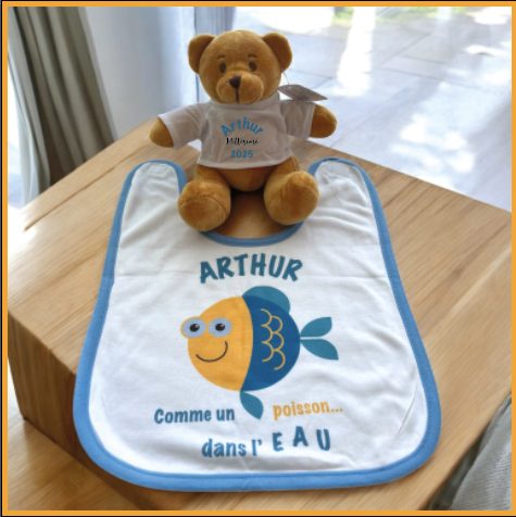Duo Peluche + bavoir personnalisés