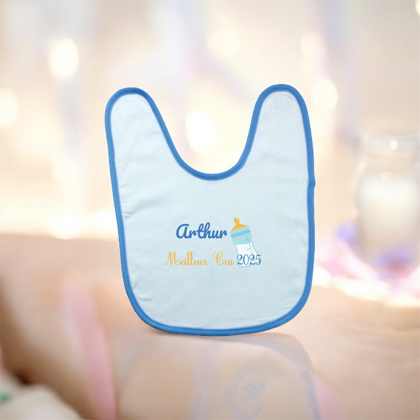 Bavoir doublure éponge Blanc avec bordure de couleur personnalisable