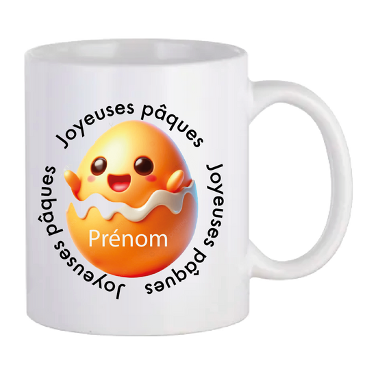 MUG PÂQUES Poussin personnalisé avec prénom + 110 g de fritures de Chocolat "Chevaliers d'Argouges"