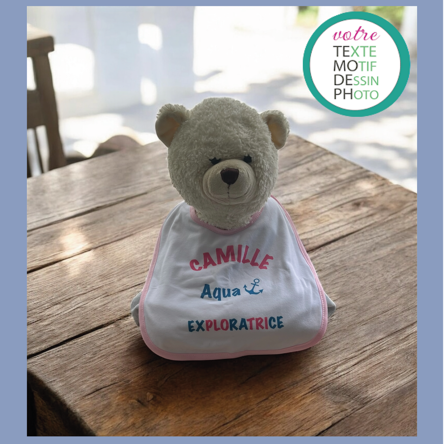 Bavoir doublure éponge Blanc avec bordure de couleur personnalisable